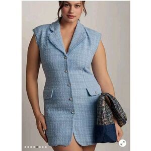 Maeve Anthropologie Sleeveless Tweed Blazer Mini Dress Size 16W NWT MSRP‎ $168